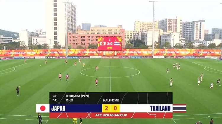  半場-日本U20 2-0領(lǐng)先泰國U20，石井久繼破門+中柱 泰國0射正