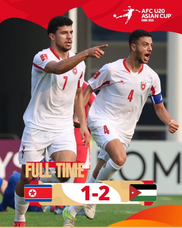  U20亞洲杯B組：朝鮮1-2不敵約旦，兩輪1分暫列B組末尾