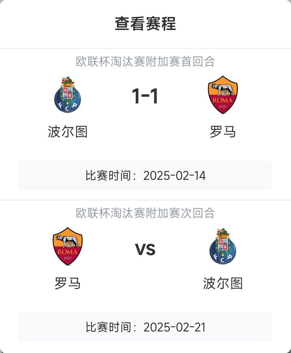  羅馬頂?shù)米?？意甲歐戰(zhàn)8隊3隊直通4隊出局，羅馬首回合1-1波爾圖