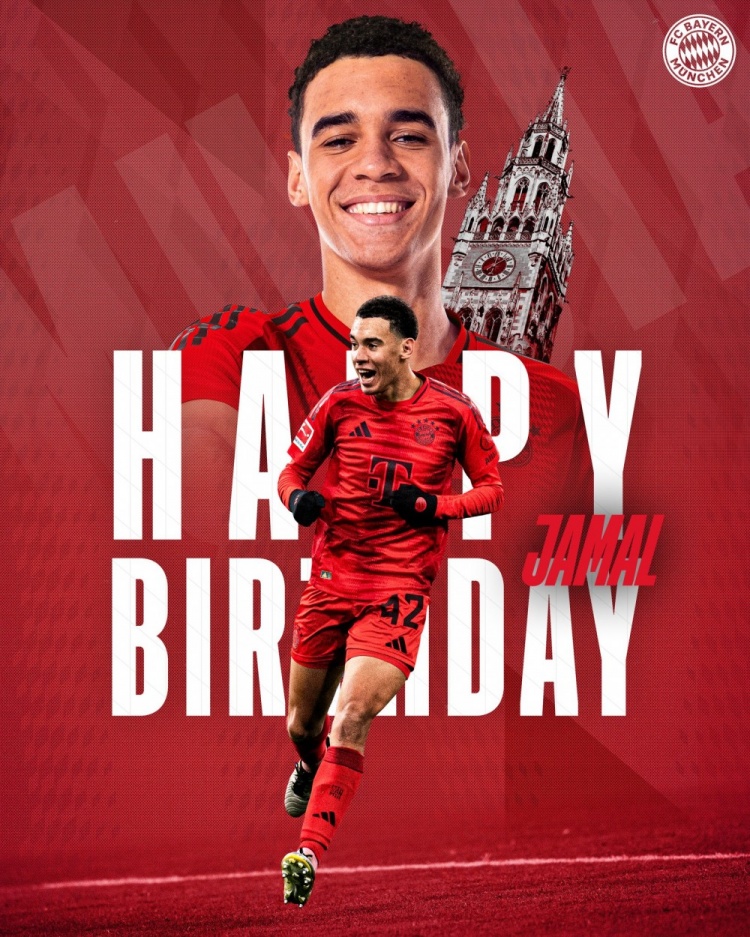  拜仁官方祝穆西亞拉22歲生日快樂，加盟至今出戰(zhàn)196次獲59球38助