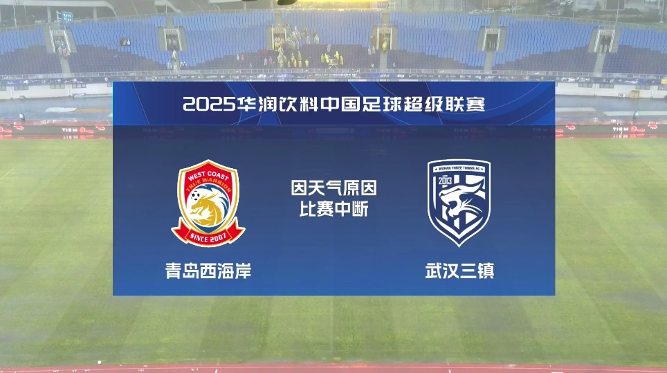  再度中斷！青島西海岸vs武漢三鎮(zhèn)進(jìn)行至18分鐘，因天氣中斷30分鐘