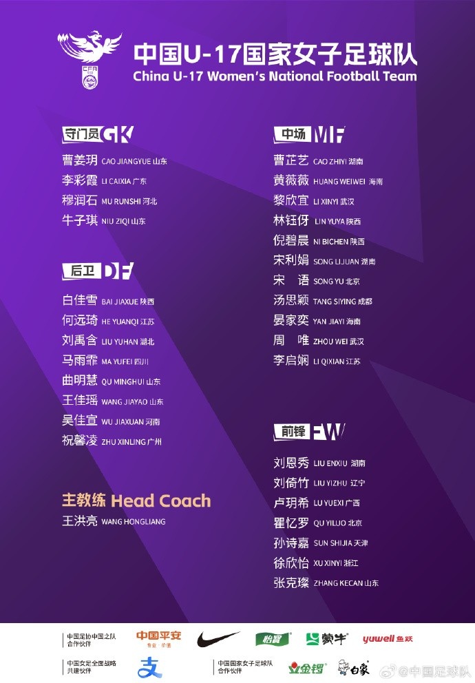  U17女足30人將在蘇州集訓(xùn)備戰(zhàn)世界杯，姜寧、朱挺擔(dān)任訓(xùn)練員