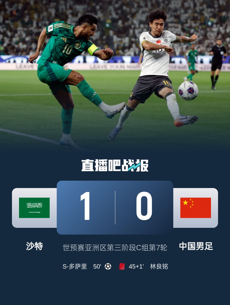  1-0小勝國足終結(jié)沙特在18強賽191天的進球荒，上次進球也是戰(zhàn)國足