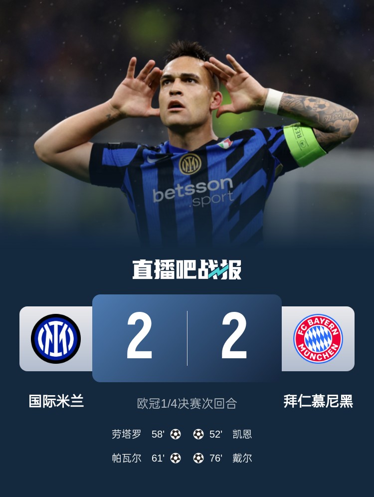  黑色3分鐘！拜仁3分鐘丟2球遭國米淘汰 去年3分鐘丟2球遭皇馬絕殺